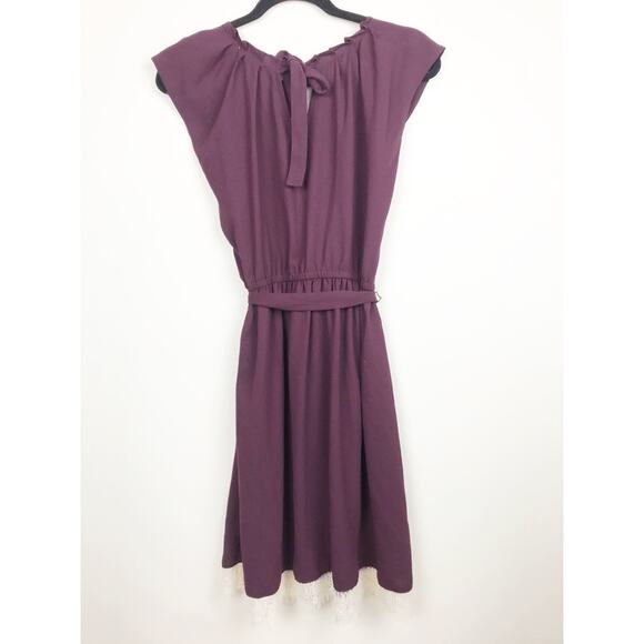 LC Lauren Conrad Dress Size Small Wine Lace Hem Pleated Tie Gathered Waist - Picture 5 of 7